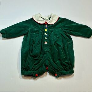 Rici Velvet Christmas Bubble Romper Green 6M
